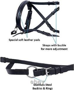Genuine Black Leather Horse English Bitless Bridle Headstall with Reins Black