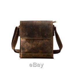 Genuine Crazy Horse Leather Vintage Men Messenger Bag Luxury Casual Shoulder Bag