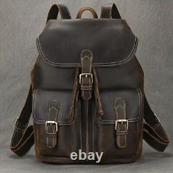 Genuine Leather Backpack, Large Capacity Men's Vintage Cowhide Crazy Horse