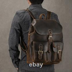 Genuine Leather Backpack, Large Capacity Men's Vintage Cowhide Crazy Horse