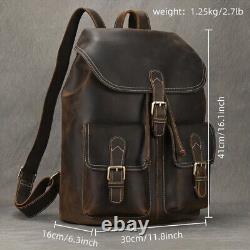 Genuine Leather Backpack, Large Capacity Men's Vintage Cowhide Crazy Horse