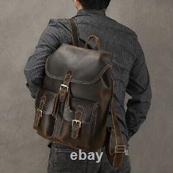 Genuine Leather Backpack, Large Capacity Men's Vintage Cowhide Crazy Horse