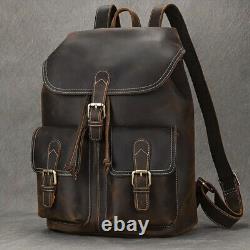 Genuine Leather Backpack, Large Capacity Men's Vintage Cowhide Crazy Horse