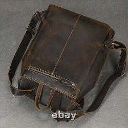 Genuine Leather Backpack, Large Capacity Men's Vintage Cowhide Crazy Horse