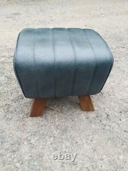 Genuine Leather Blue Pommel Horse Stool Footstool Vintage Seat 40cm wide