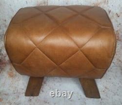 Genuine Leather Brown Pommel Horse Stool Footstool Vintage Seat 38cm wide
