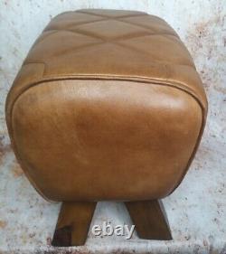 Genuine Leather Brown Pommel Horse Stool Footstool Vintage Seat 38cm wide