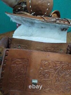 Genuine Leather Cowboy Saddle Fur Lined Horse Tackle Stirrups 10 x 11 Purse Bag
