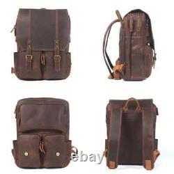 Genuine Leather Men's Backpack Large Capacity Vintage Crazy Horse Cowhide Travel