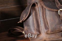 Genuine Leather Mens Backpack Vintage Brown Rucksack Crazy Horse Travel Backpack