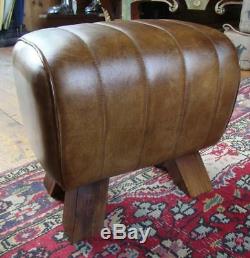 Genuine Leather Stool Footstool Side stool Pommel Horse Style Wooden Foot Stool