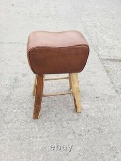 Genuine Leather Tan Pommel Horse Stool Footstool Vintage Seat 74cm high