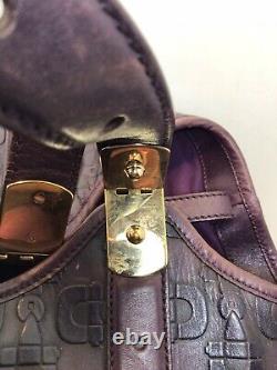 Genuine VTG GUCCI Purple Embossed Leather Gold tone Horse Bit Hardware Tote Bag