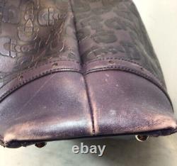 Genuine VTG GUCCI Purple Embossed Leather Gold tone Horse Bit Hardware Tote Bag