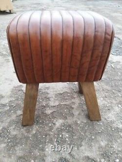 Genuine Vintage Leather Saddle Pommel Horse Stool Footstool Seat 39cm wide
