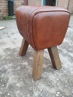 Genuine Vintage Leather Saddle Pommel Horse Stool Footstool Seat 39cm wide