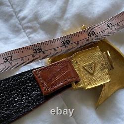 Glen Miller for Ann Turk Brown Leather Gold Horse Head Buckle Adjustable Belt OS