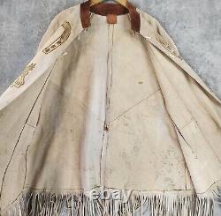 Gomez Poncho Womens One Size Suede Leather Hand Drawn Horse Fringed 70s Vintage