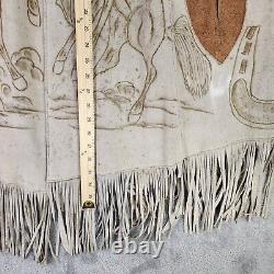 Gomez Poncho Womens One Size Suede Leather Hand Drawn Horse Fringed 70s Vintage