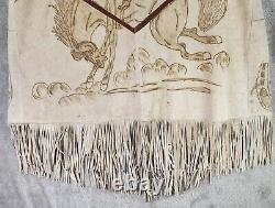 Gomez Poncho Womens One Size Suede Leather Hand Drawn Horse Fringed 70s Vintage