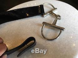 Gucci Black Leather Silver tone Horse Bit Belt Vintage 369-55-6118