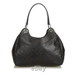 Gucci Horse-bit Embossed Brown Leather Shoulder Bag Vintage Womens