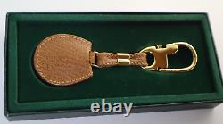 Gucci Key Ring Gold Tone Leather Horse Shoe with Box Old Gucci Authentic Vintage