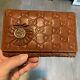 Gucci Long Leather Wallet Vintage Trifold Brown Horse bit Fabric Lining Auth