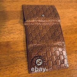 Gucci Long Leather Wallet Vintage Trifold Brown Horse bit Fabric Lining Auth