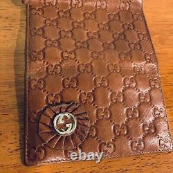 Gucci Long Leather Wallet Vintage Trifold Brown Horse bit Fabric Lining Auth