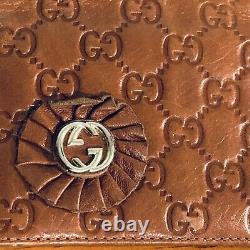 Gucci Long Leather Wallet Vintage Trifold Brown Horse bit Fabric Lining Auth