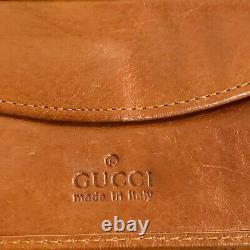 Gucci Long Leather Wallet Vintage Trifold Brown Horse bit Fabric Lining Auth