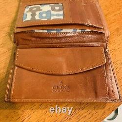 Gucci Long Leather Wallet Vintage Trifold Brown Horse bit Fabric Lining Auth