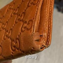 Gucci Long Leather Wallet Vintage Trifold Brown Horse bit Fabric Lining Auth