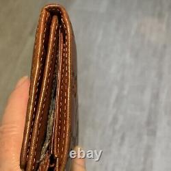 Gucci Long Leather Wallet Vintage Trifold Brown Horse bit Fabric Lining Auth