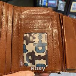 Gucci Long Leather Wallet Vintage Trifold Brown Horse bit Fabric Lining Auth