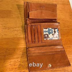 Gucci Long Leather Wallet Vintage Trifold Brown Horse bit Fabric Lining Auth