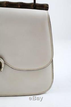 Gucci Made in Italy Vintage Beige Leather Bamboo Horseshoe Closure Tote Handbag