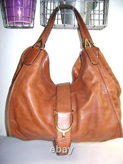 Gucci Soft Stirrup Saddle Brown Calf Leather Large Hobo Bag Purse ITALY
