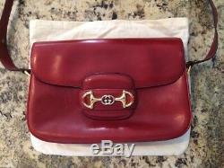 Gucci VINTAGE GG Horse Bit Flap Red Leather Shoulder Bag Rare Authentic