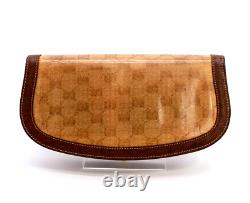 Gucci Vintage Bag Clutch Handbag Horse bit Canvas Leather Beige Brown Authentic
