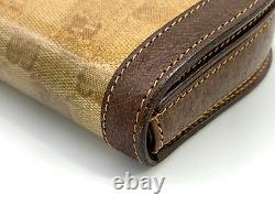 Gucci Vintage Bag Clutch Handbag Horse bit Canvas Leather Beige Brown Authentic