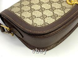 Gucci Vintage Bag Shoulder Bag Purse Horsebit Buckle GG Supreme Brown Authentic