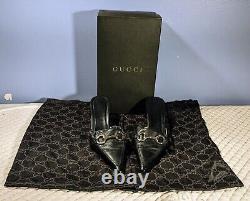 Gucci Vintage Black Leather Horse Bit Mule Heels Restored 2 Orig Dust Bags Box