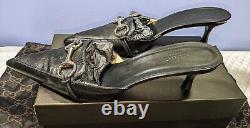 Gucci Vintage Black Leather Horse Bit Mule Heels Restored 2 Orig Dust Bags Box