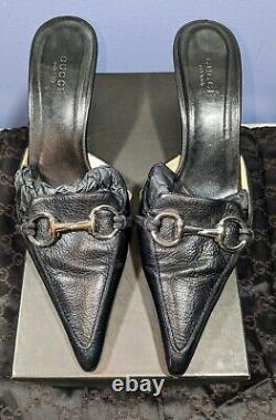 Gucci Vintage Black Leather Horse Bit Mule Heels Restored 2 Orig Dust Bags Box