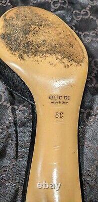 Gucci Vintage Black Leather Horse Bit Open Toe Mule Heels Restored Orig Dust Bag