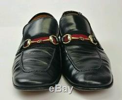 Gucci Vintage Black Leather Horse Bit Red Stripe Loafers Italy Approximate Sz 9