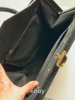 Gucci Vintage Black Suede top handle Bag with horse-bit gold hardwares