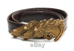 Gucci Vintage Brown Leather & Gold Horse Buckle Belt